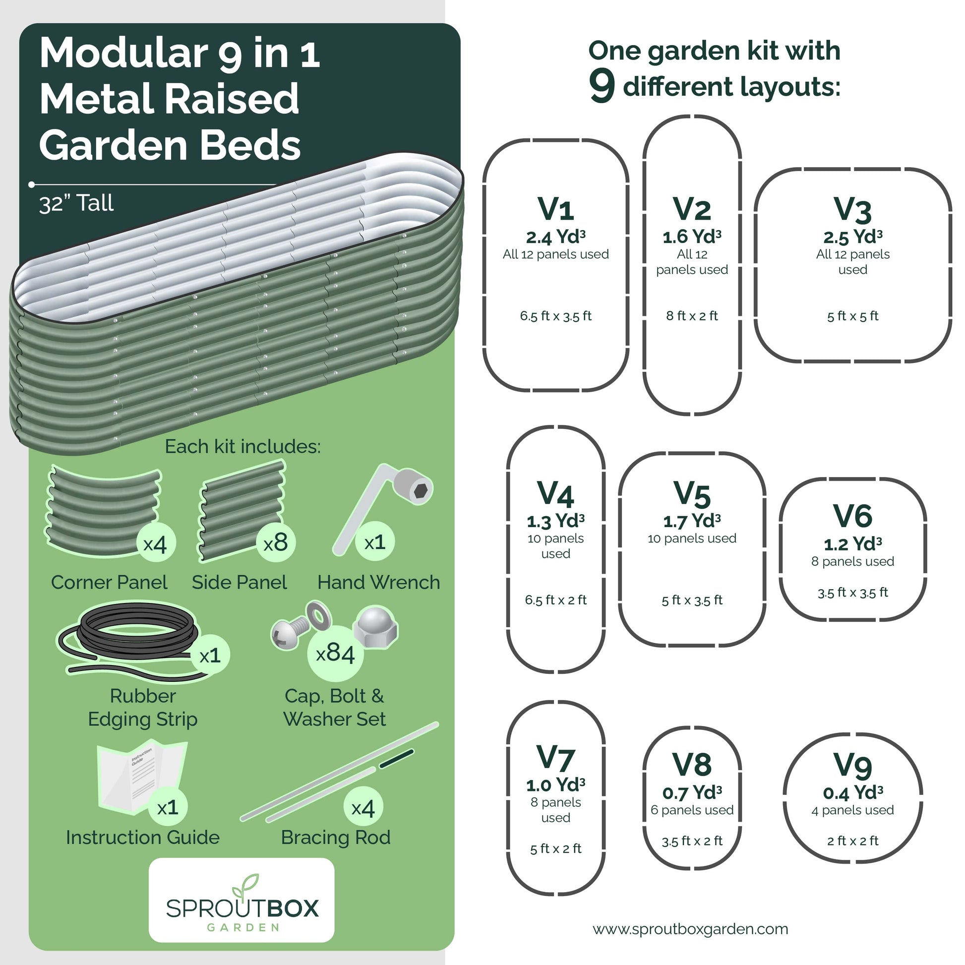 tall metal raised garden bed, 32" tall modular garden bed