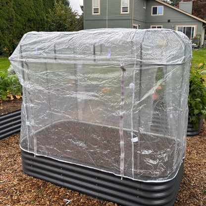 raised garden bed with greenhouse cover