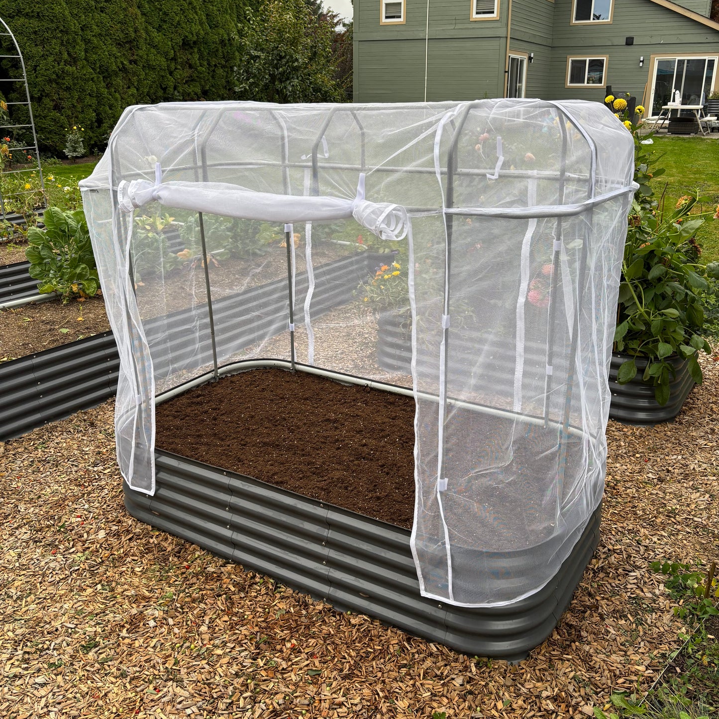 raised garden with mesh cover 