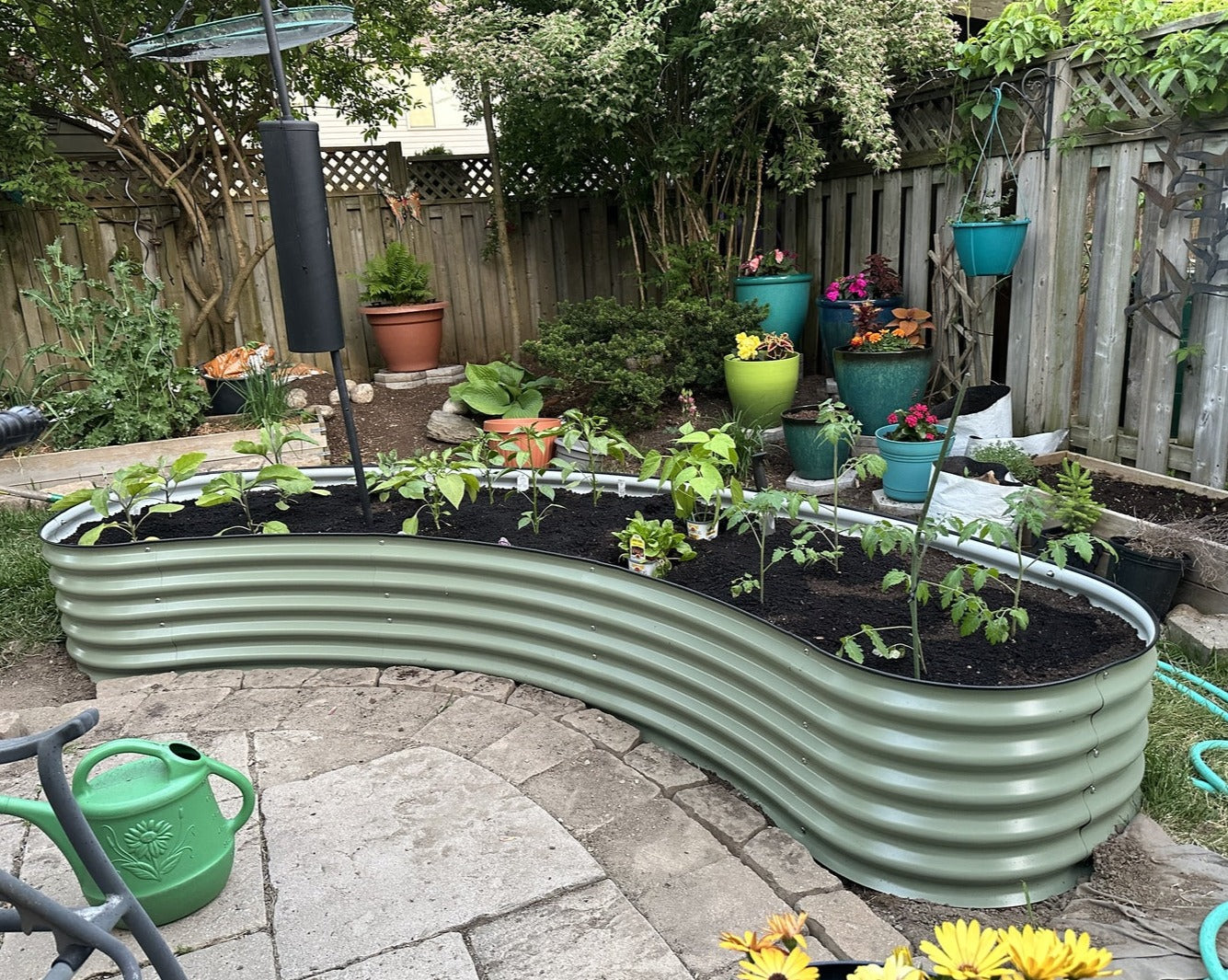 17" Crescent Curved Raised Garden Bed  in backyard in Canada
