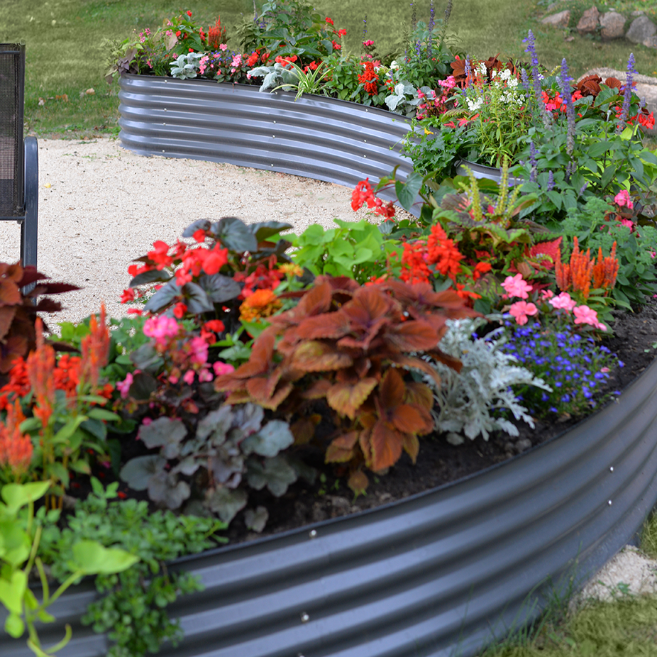 17" Crescent Curved Raised Garden Bed with flowers