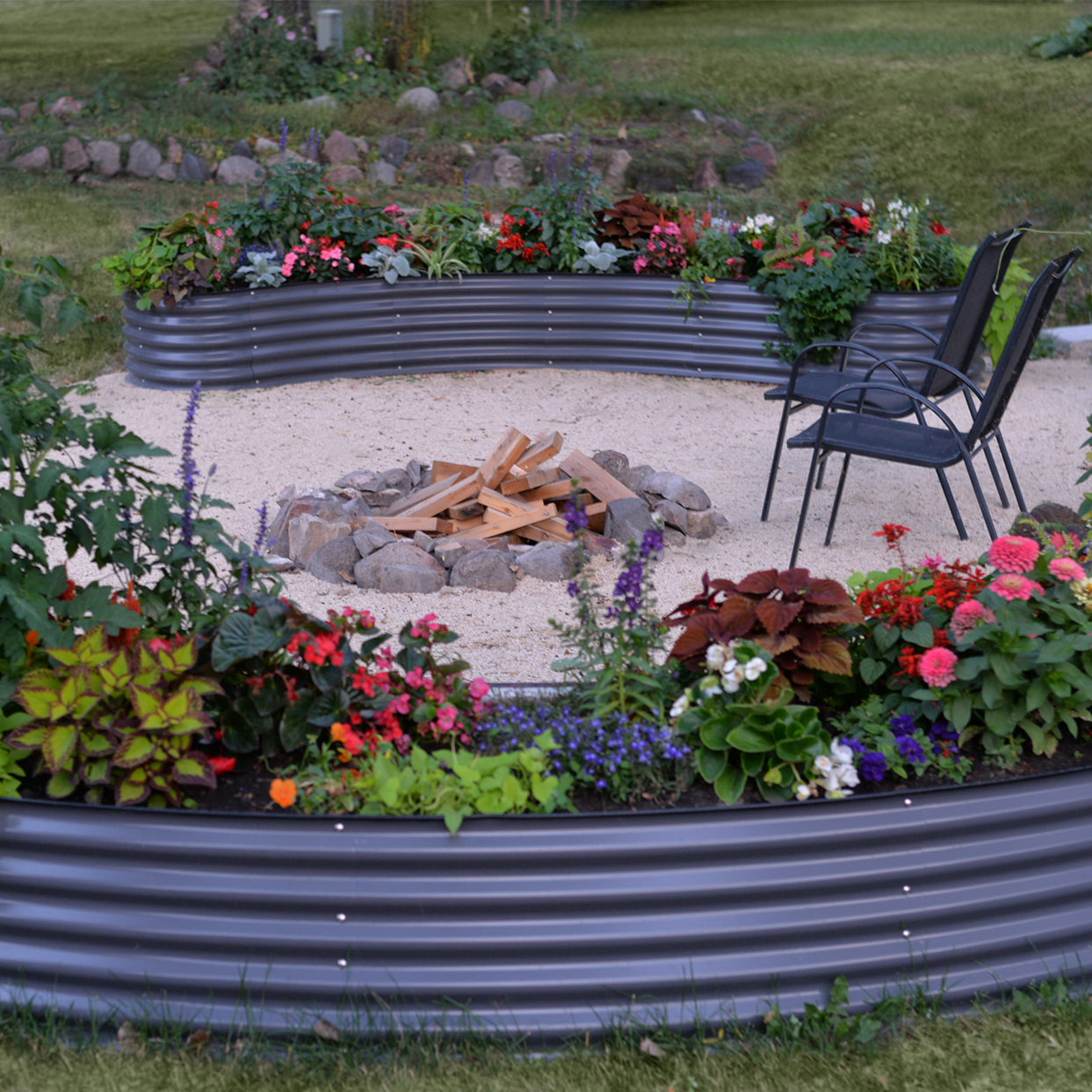 17" Crescent Curved Raised Garden Bed with flowers in Canada