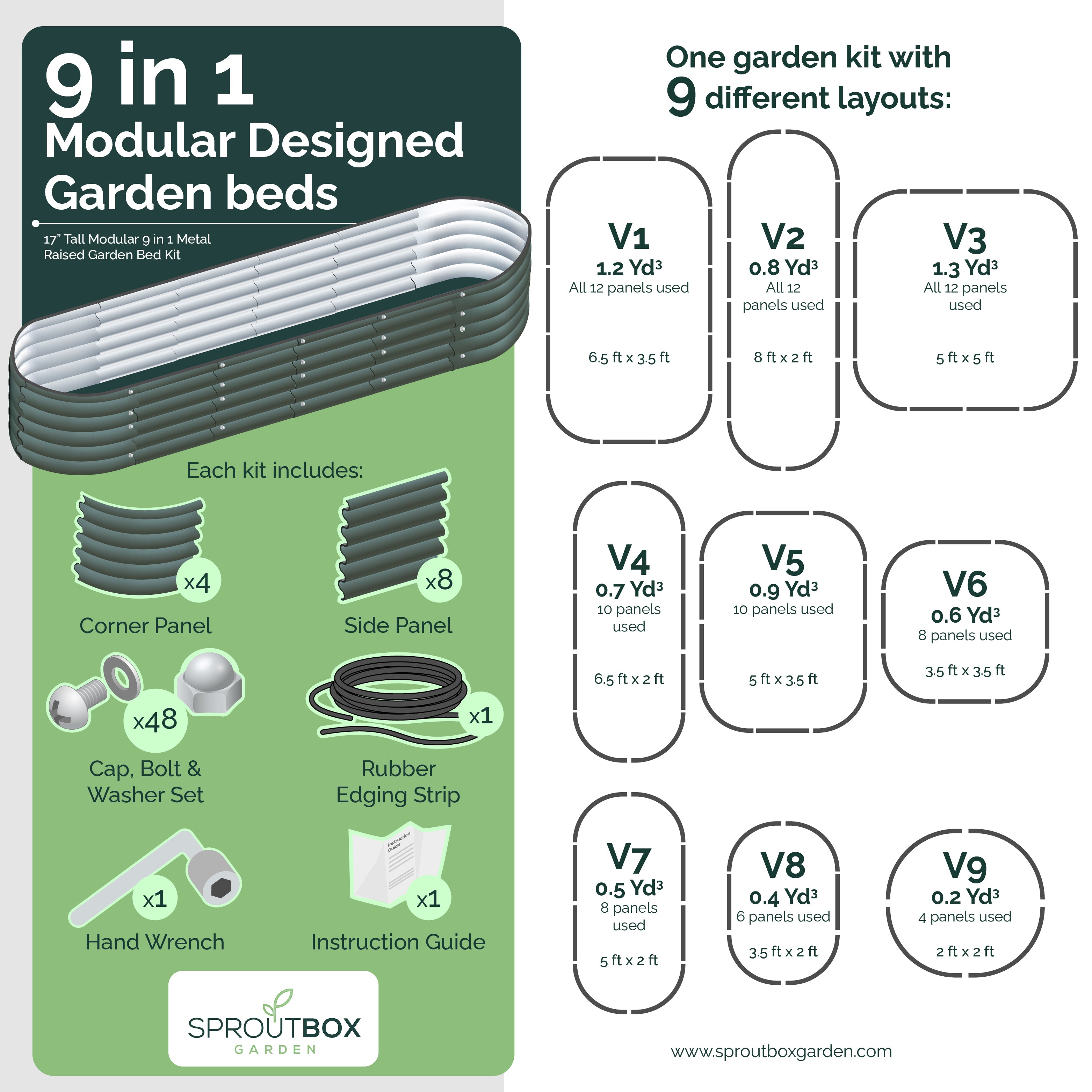 17 Tall 10 in 1 Modular Metal Raised Garden Bed Kit