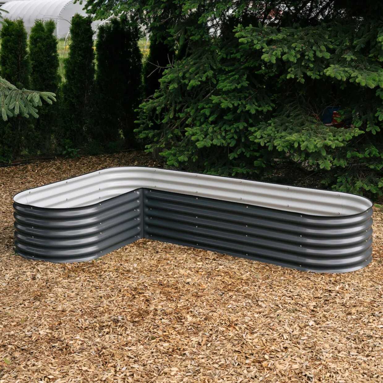 17” Tall L-Shape Metal Raised Garden Bed Kit, coloured slate grey