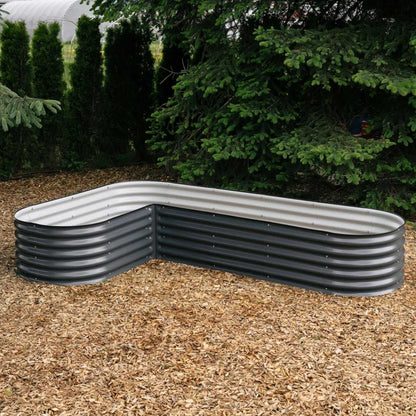 17” Tall L-Shape Metal Raised Garden Bed Kit, coloured slate grey